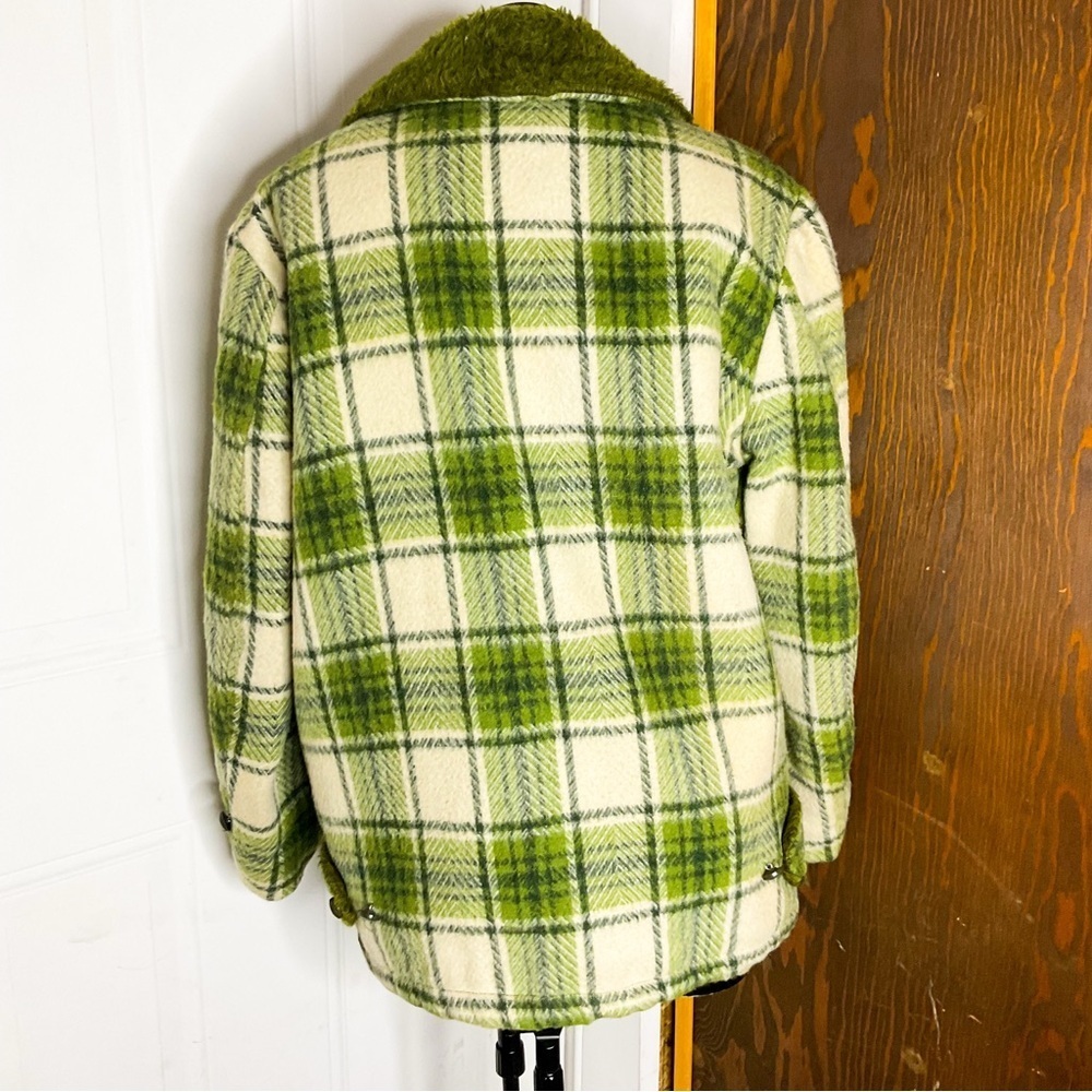 VINTAGE 1960s Green Wool Plaid Jacket | Tartan Check Hunting Coat Unisex S/M - Picture 5 of 16